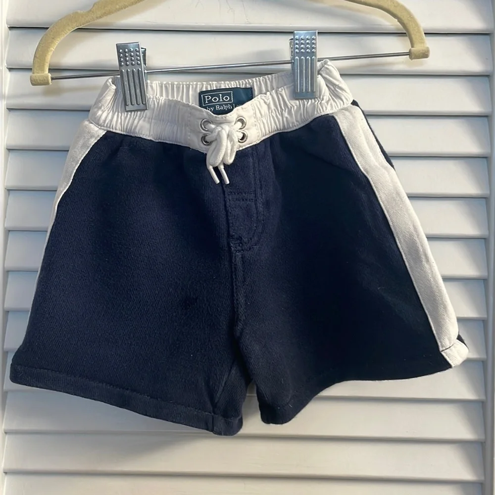 Polo RL Gym Sweat-shorts LIKE NEW! Drawstring, Navy w/White Stripes on Sides
